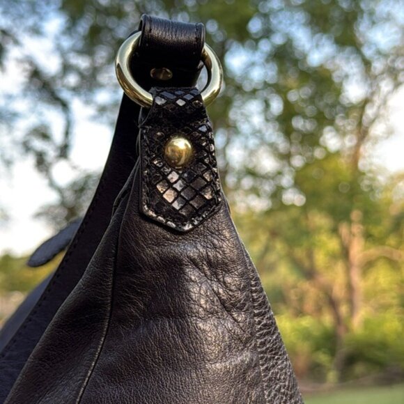 Coach Ashley(F20104) Black Leather w/Python Embossed Trim Tote/Shoulder Bag(EUC) - Picture 6 of 17